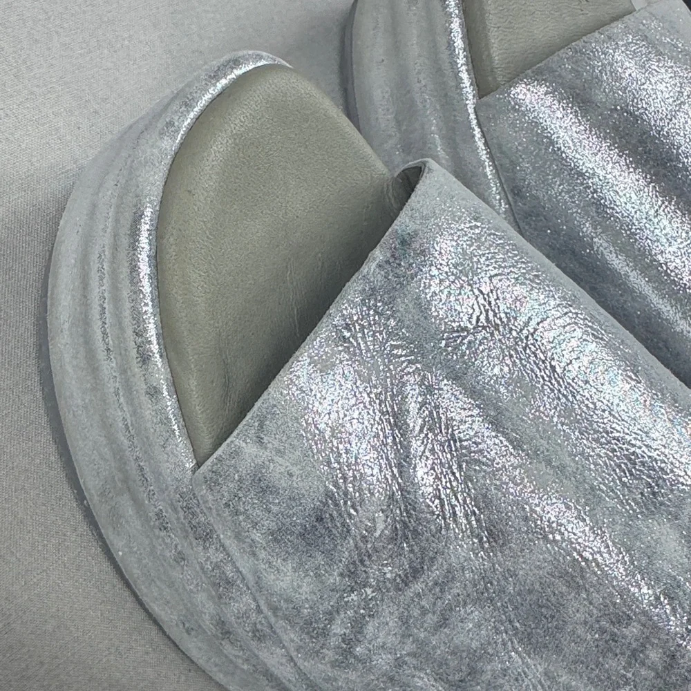 Free People Silver Metallic Platform‎ Slide Sandals